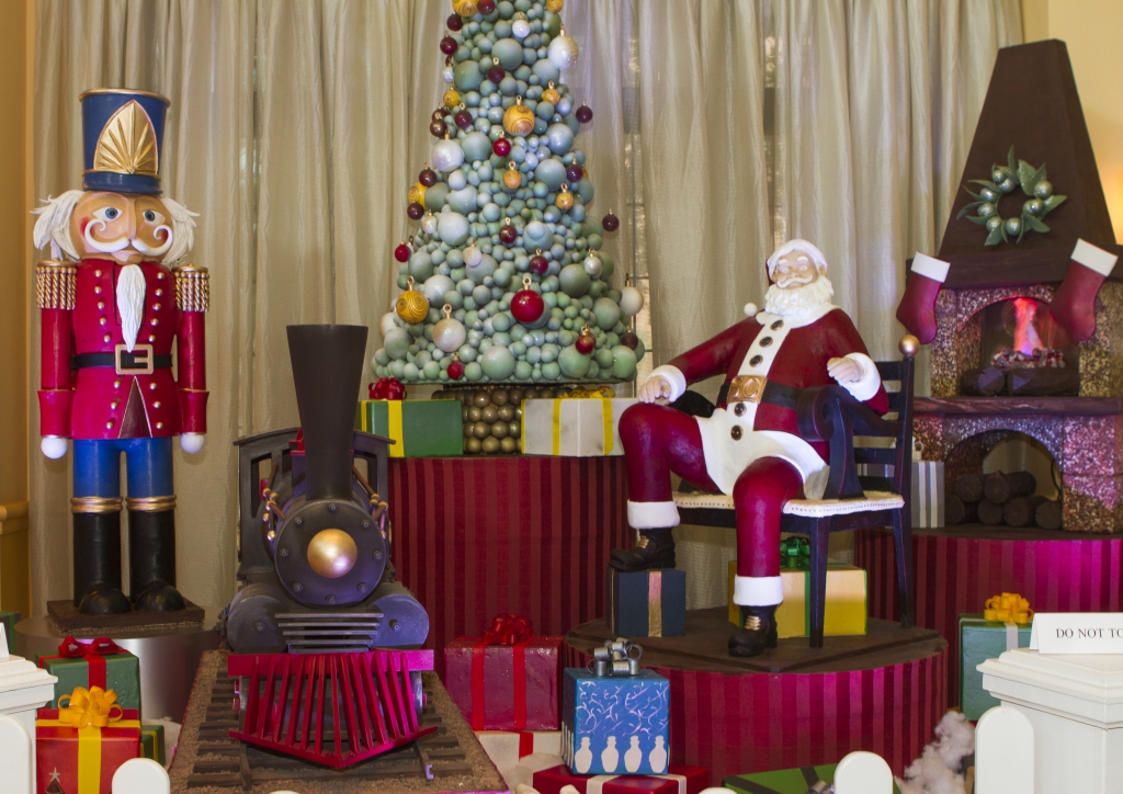 Chocolate Santa display at the resort.