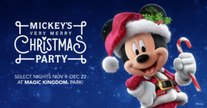 Disney's Mickey's Very Merry Christmas Party advertising banner.